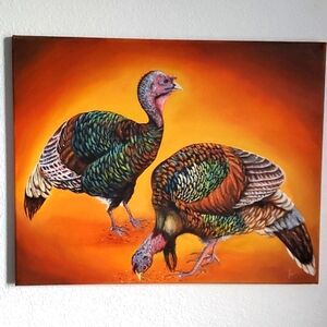 Origional Art Oil Painting 'Wild Turkeys ' by artist